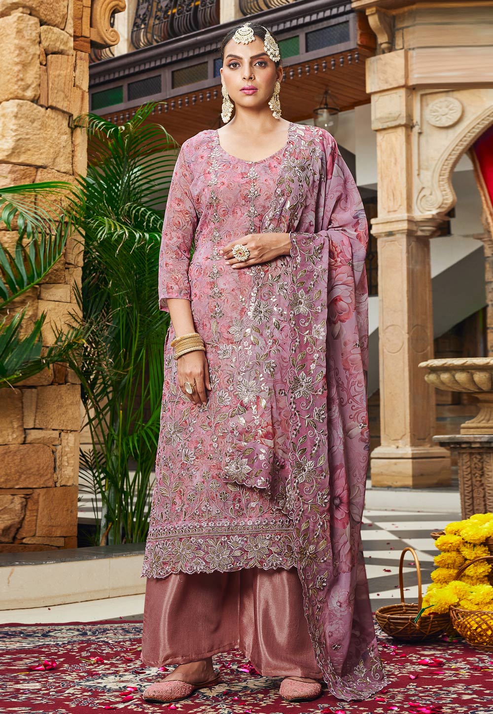 Pink Georgette Palazzo Suit 287848