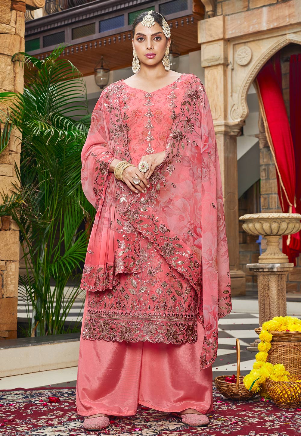 Pink Georgette Palazzo Suit 287850
