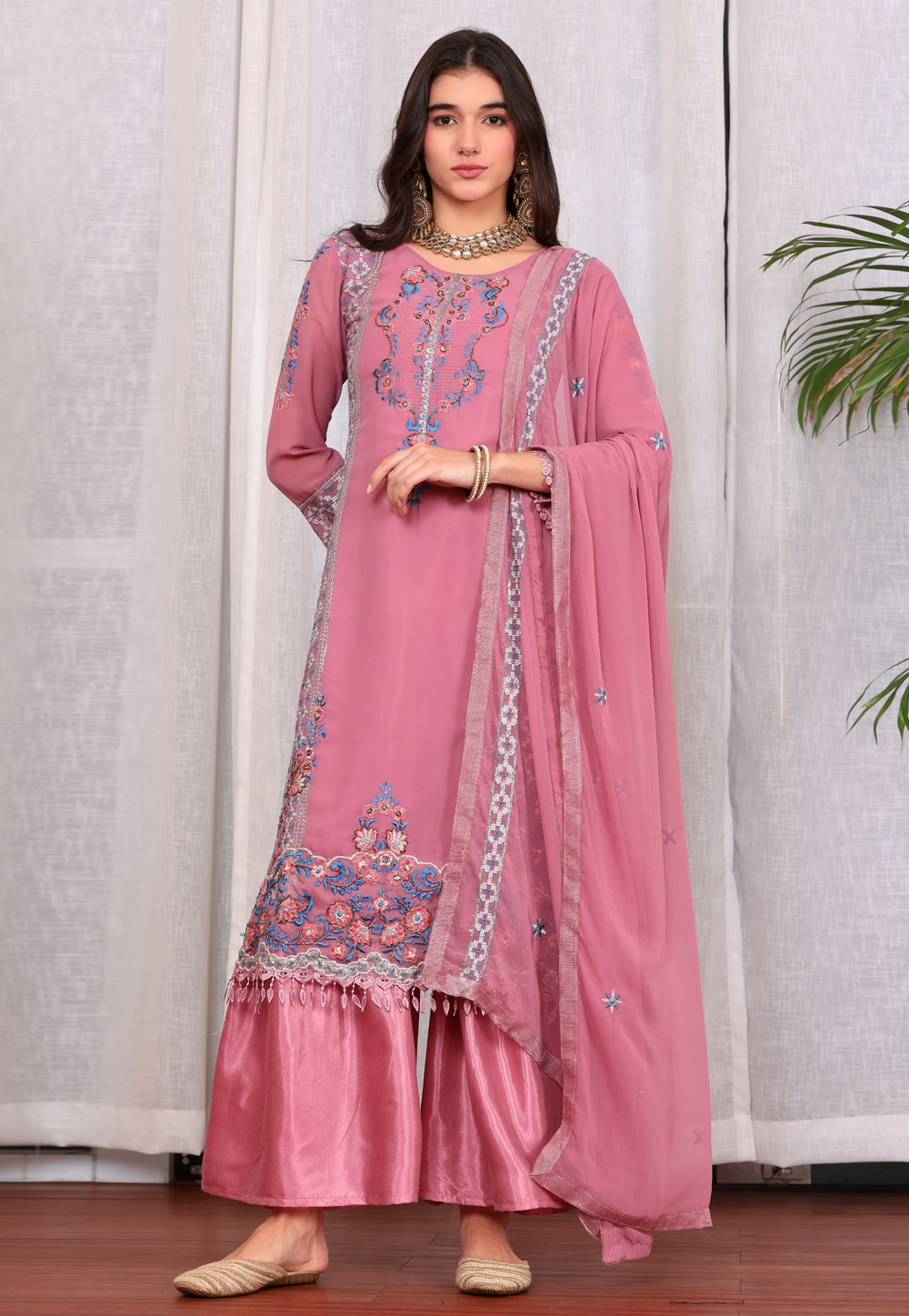 Pink Georgette Palazzo Suit 284394