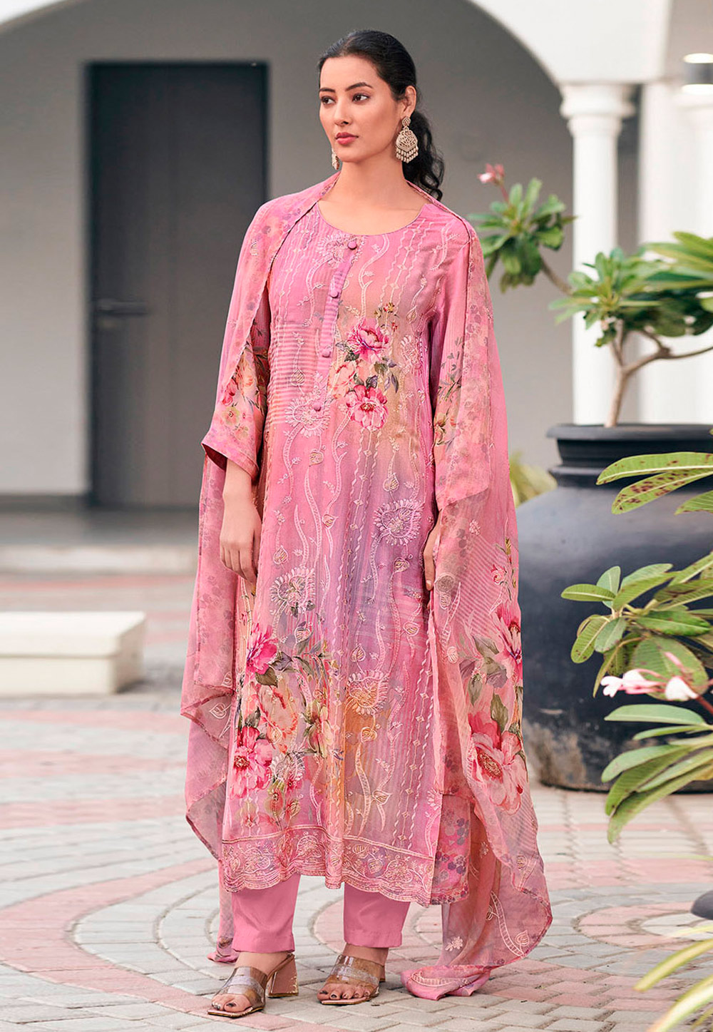 Pink Georgette Pant Style Suit 309540