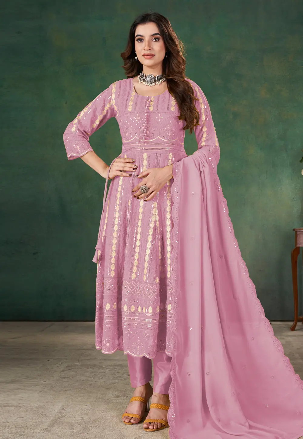 Pink Georgette Pant Style Suit 296573