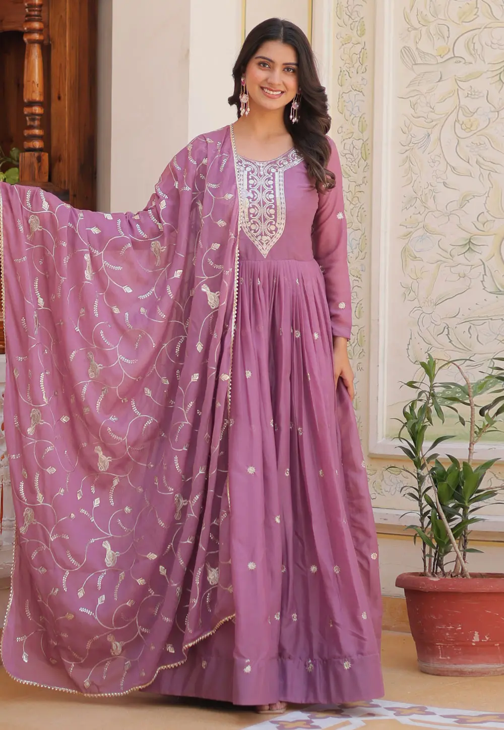 Pink Georgette Readymade Anarkali Suit 304237