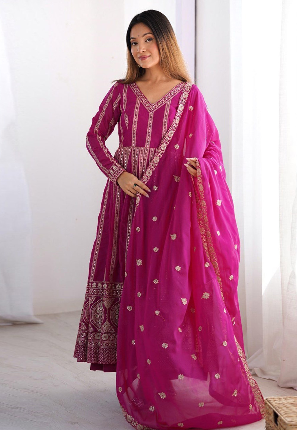 Pink Georgette Readymade Anarkali Suit 310767