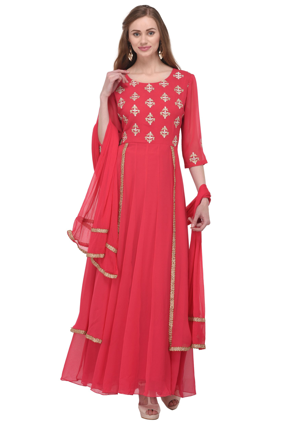Pink Georgette Readymade Anarkali Suit 309848