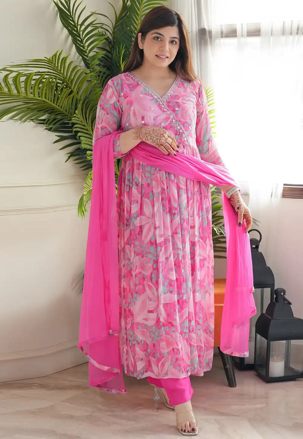 Pink Georgette Readymade Anarkali Suit 294040