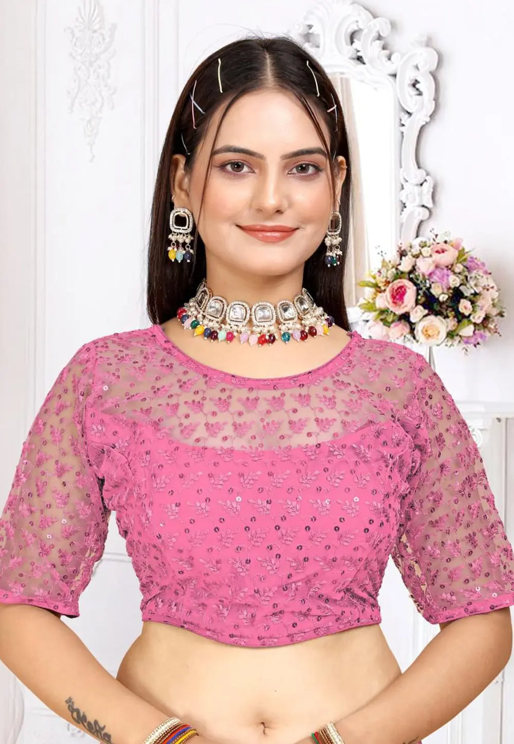 Pink Georgette Readymade Blouse 304247