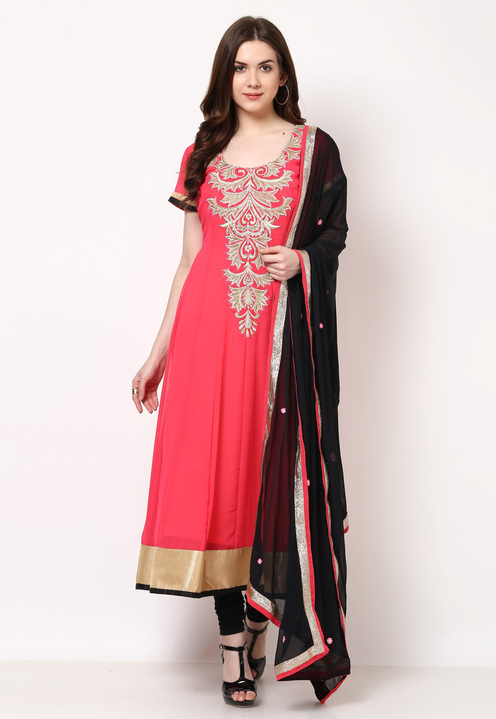 Pink Georgette Readymade Churidar Suit 309842
