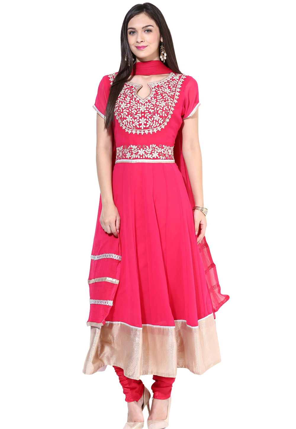 Pink Georgette Readymade Churidar Suit 309843