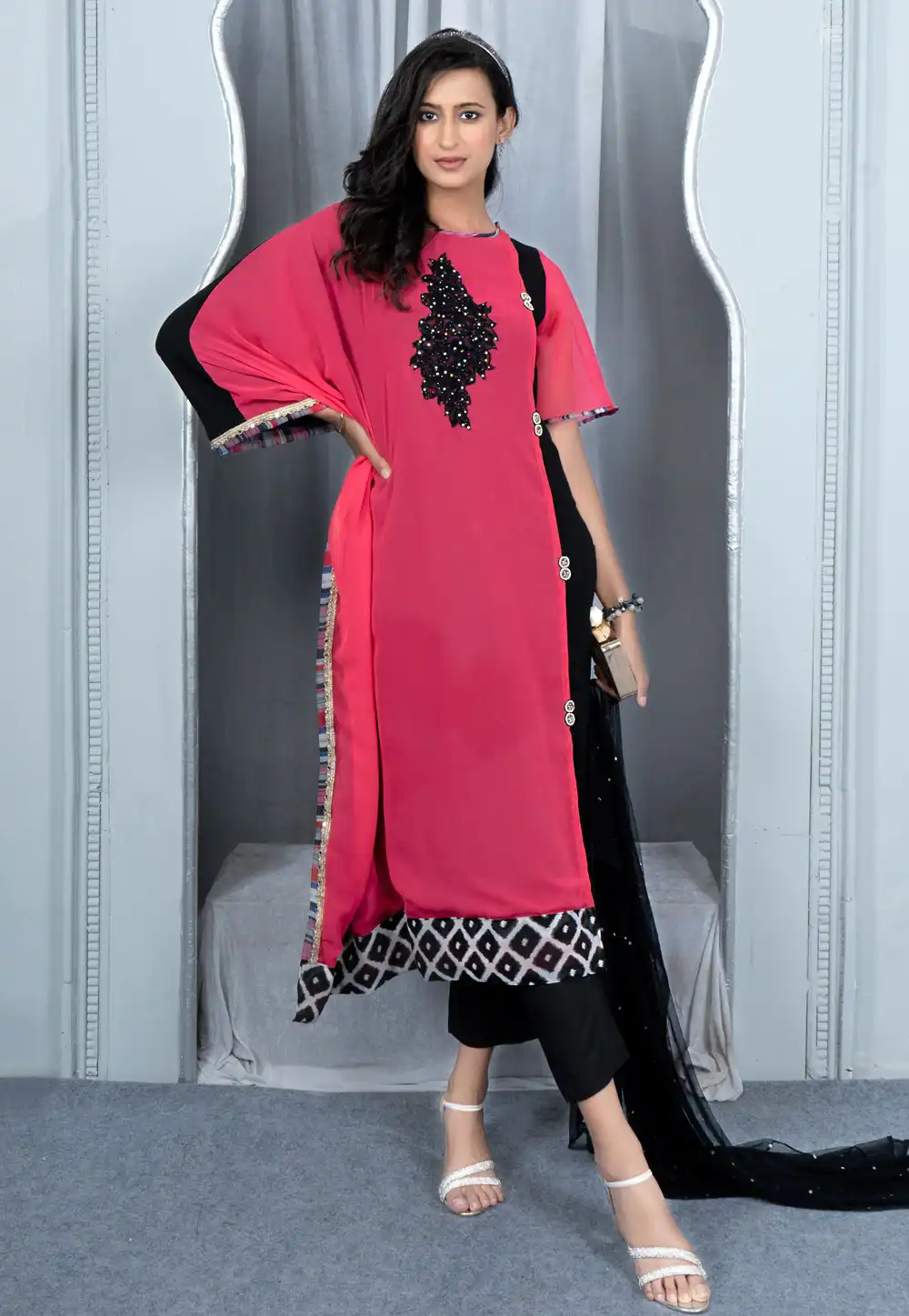 Pink Georgette Readymade Designer Salwar Suit 293097