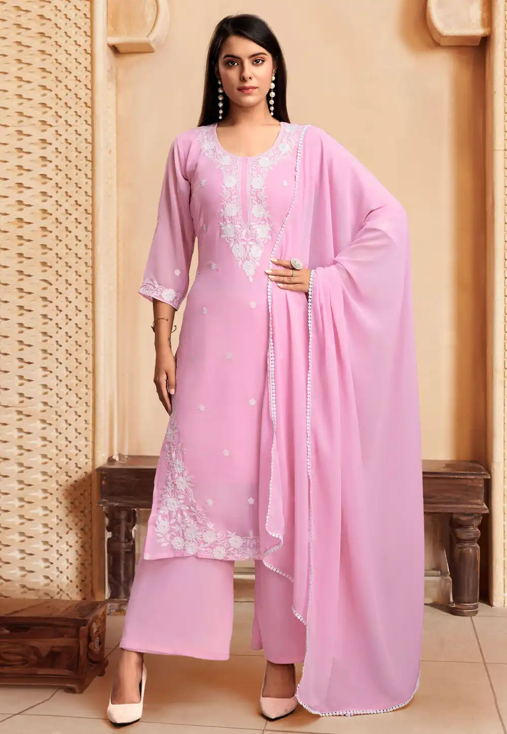 Pink Georgette Readymade Pakistani Suit 291633