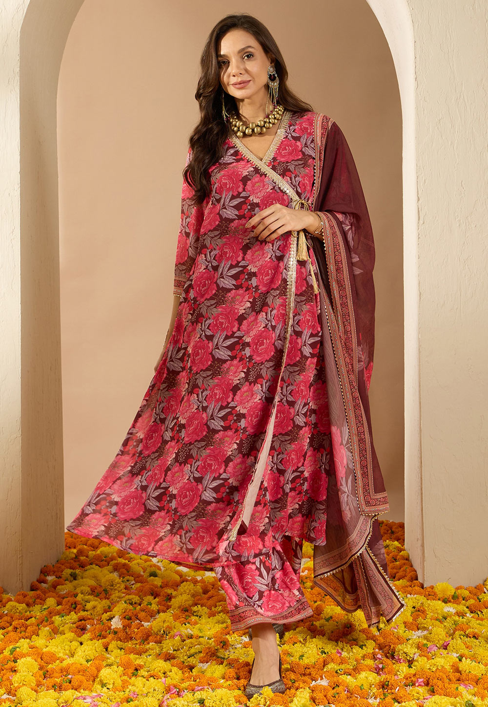 Pink Georgette Readymade Palazzo Suit 305245