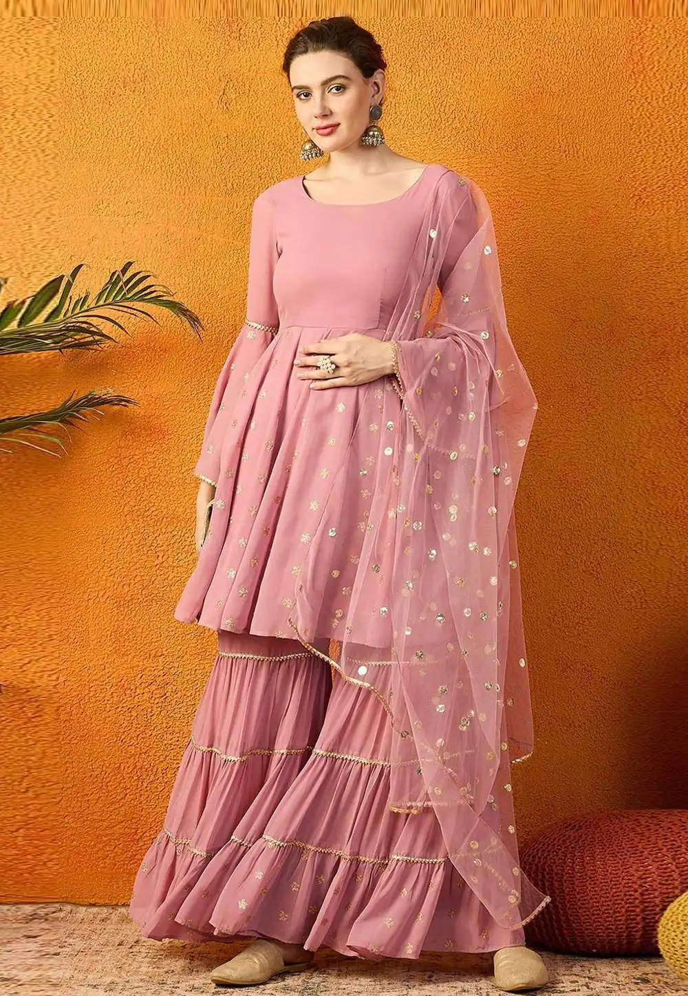 Pink Georgette Readymade Sharara Suit 289436