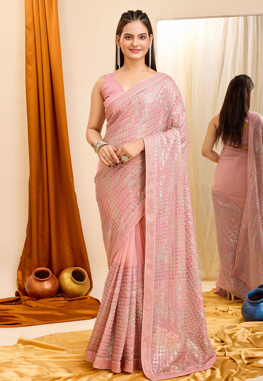 Pink Georgette Saree With Blouse 287529