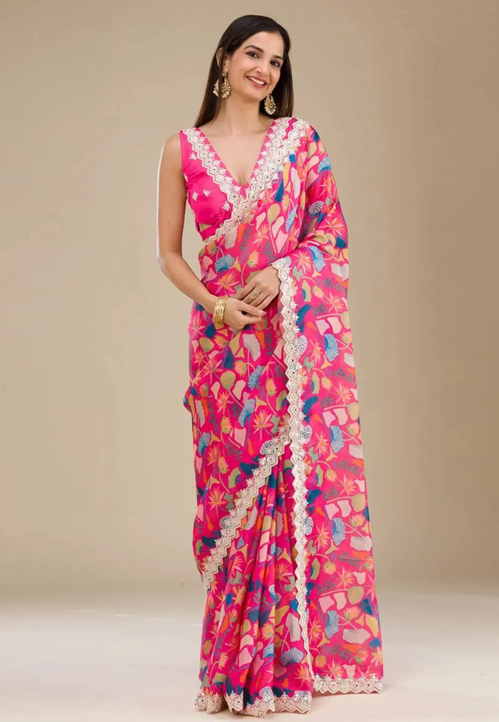 Pink Georgette Saree With Blouse 302621