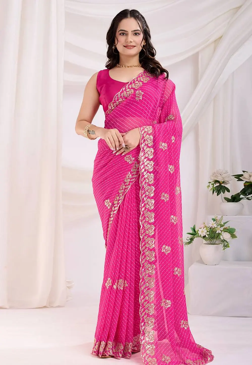 Pink Georgette Saree With Blouse 303457