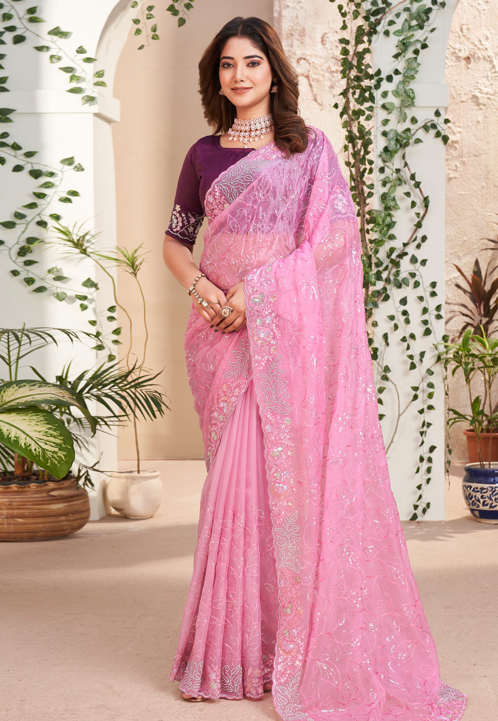 Pink Georgette Saree With Blouse 283612