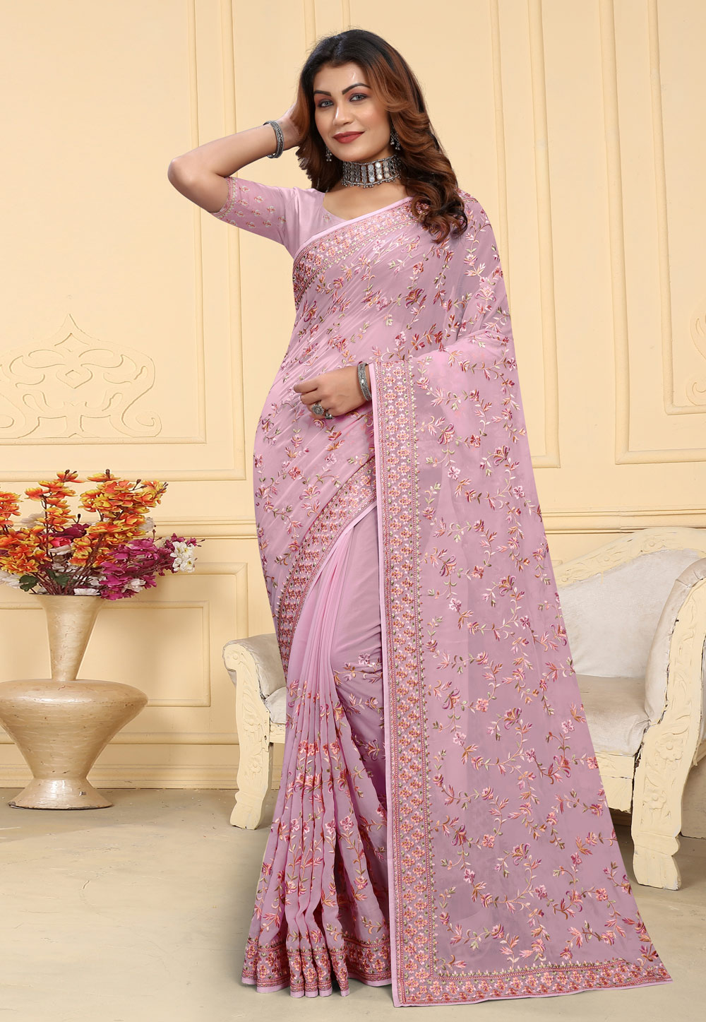 Pink Georgette Saree With Blouse 284205