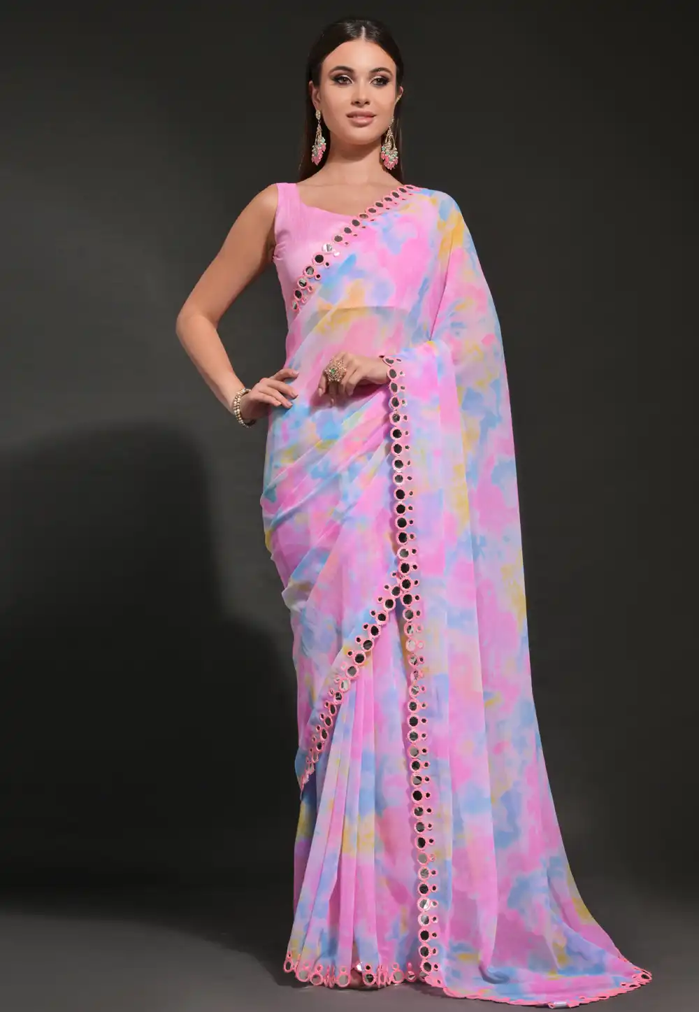 Pink Georgette Saree With Blouse 290004