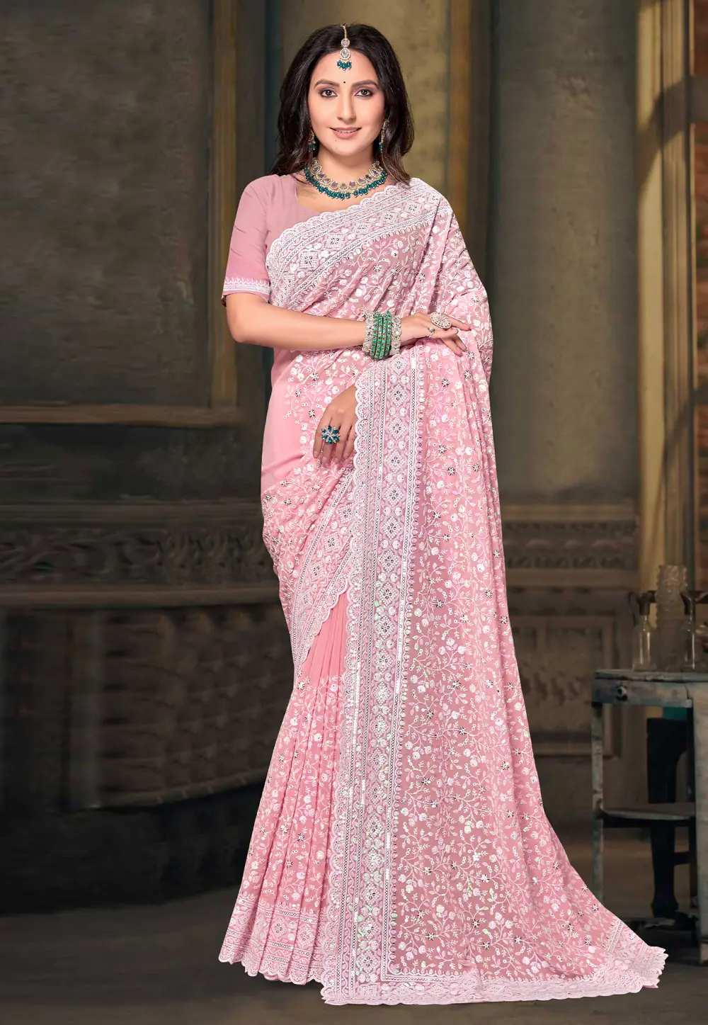 Pink Georgette Saree With Blouse 298623