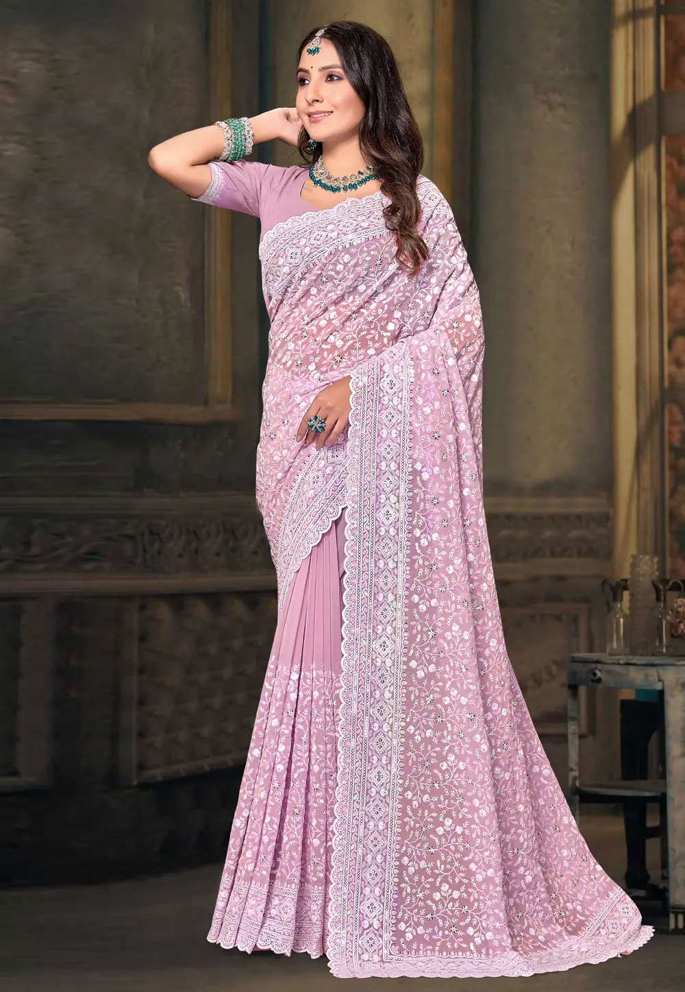 Pink Georgette Saree With Blouse 298627