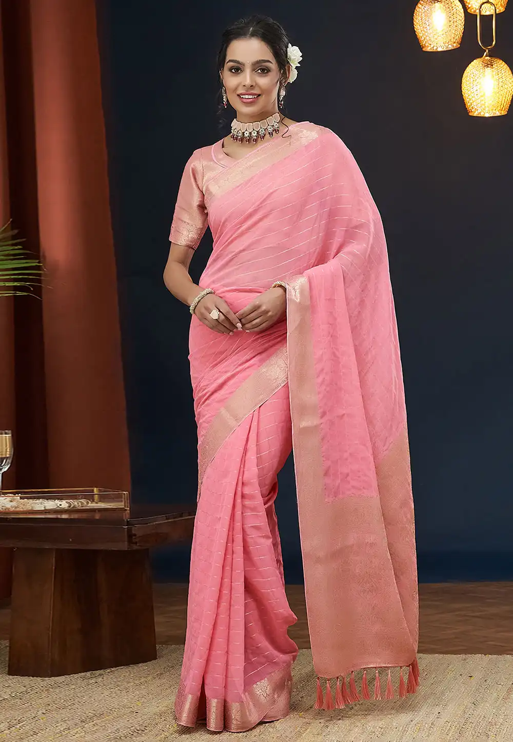 Pink Georgette Saree With Blouse 290662