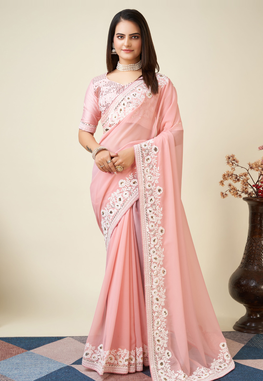 Pink Georgette Saree With Blouse 279332