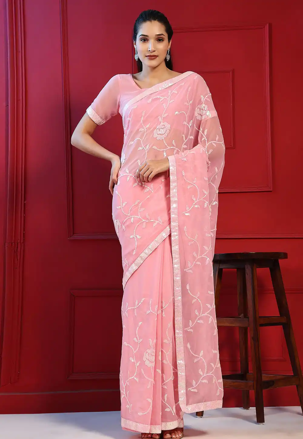 Pink Georgette Saree With Blouse 289337