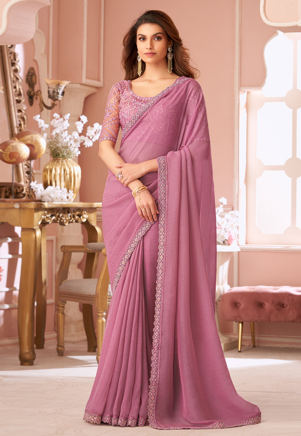 Pink Georgette Saree With Blouse 306255