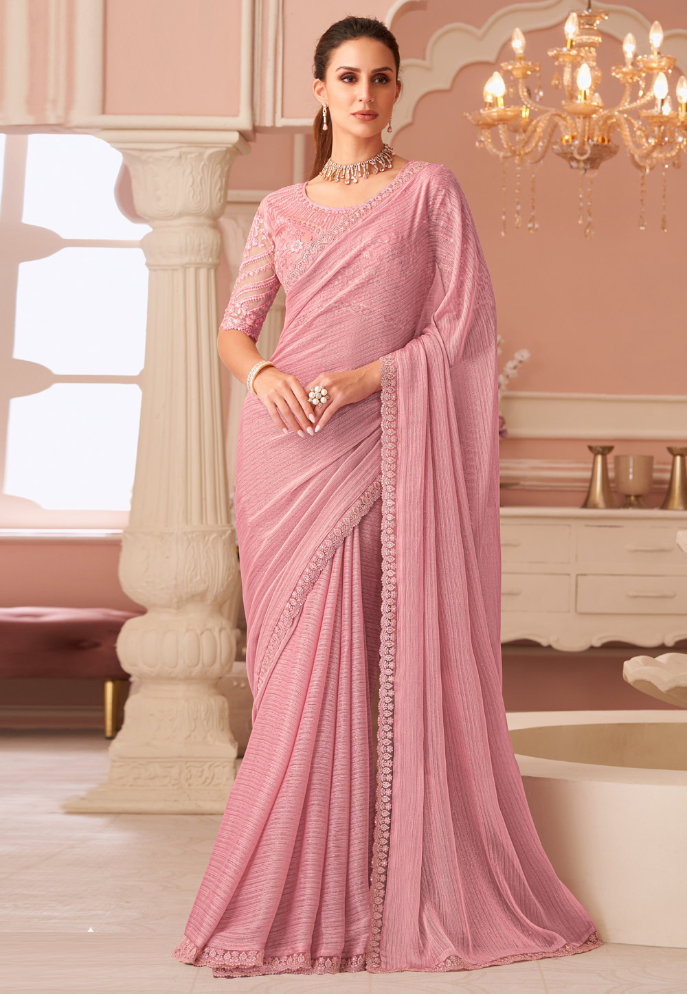 Pink Georgette Saree With Blouse 306260