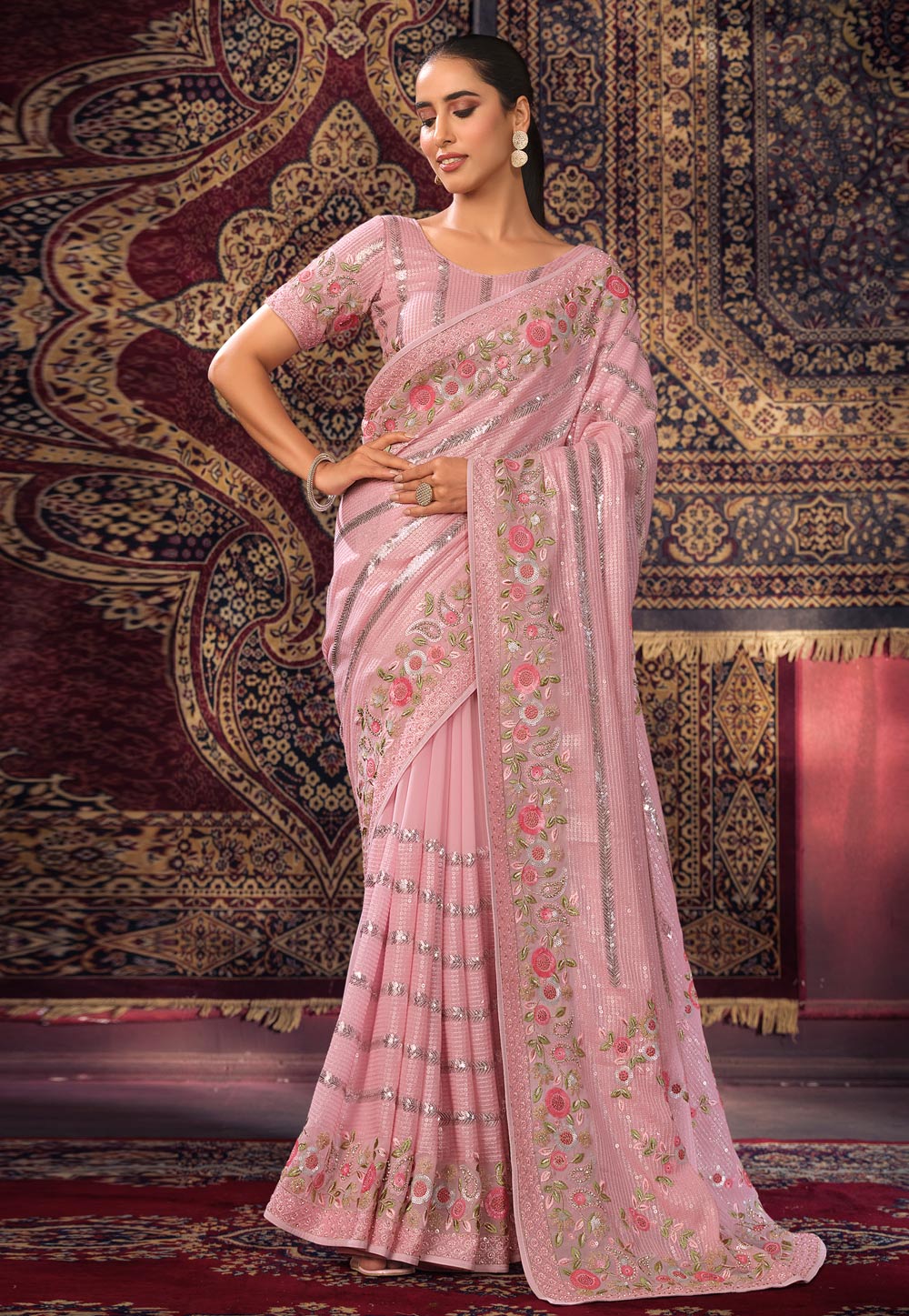 Pink Georgette Saree With Blouse 287549
