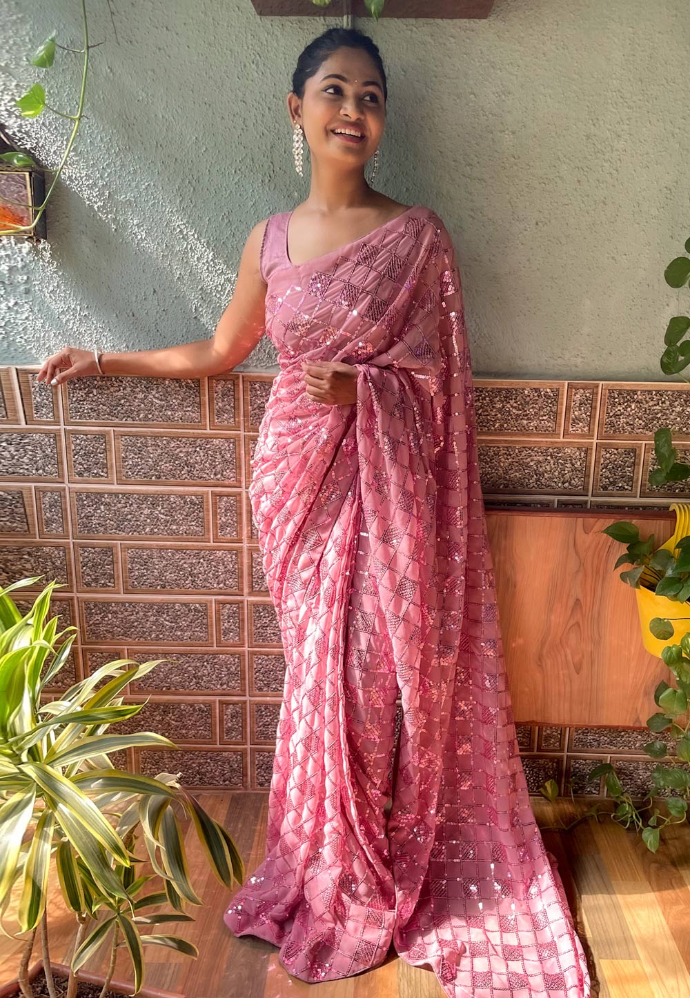 Pink Georgette Saree With Blouse 279474