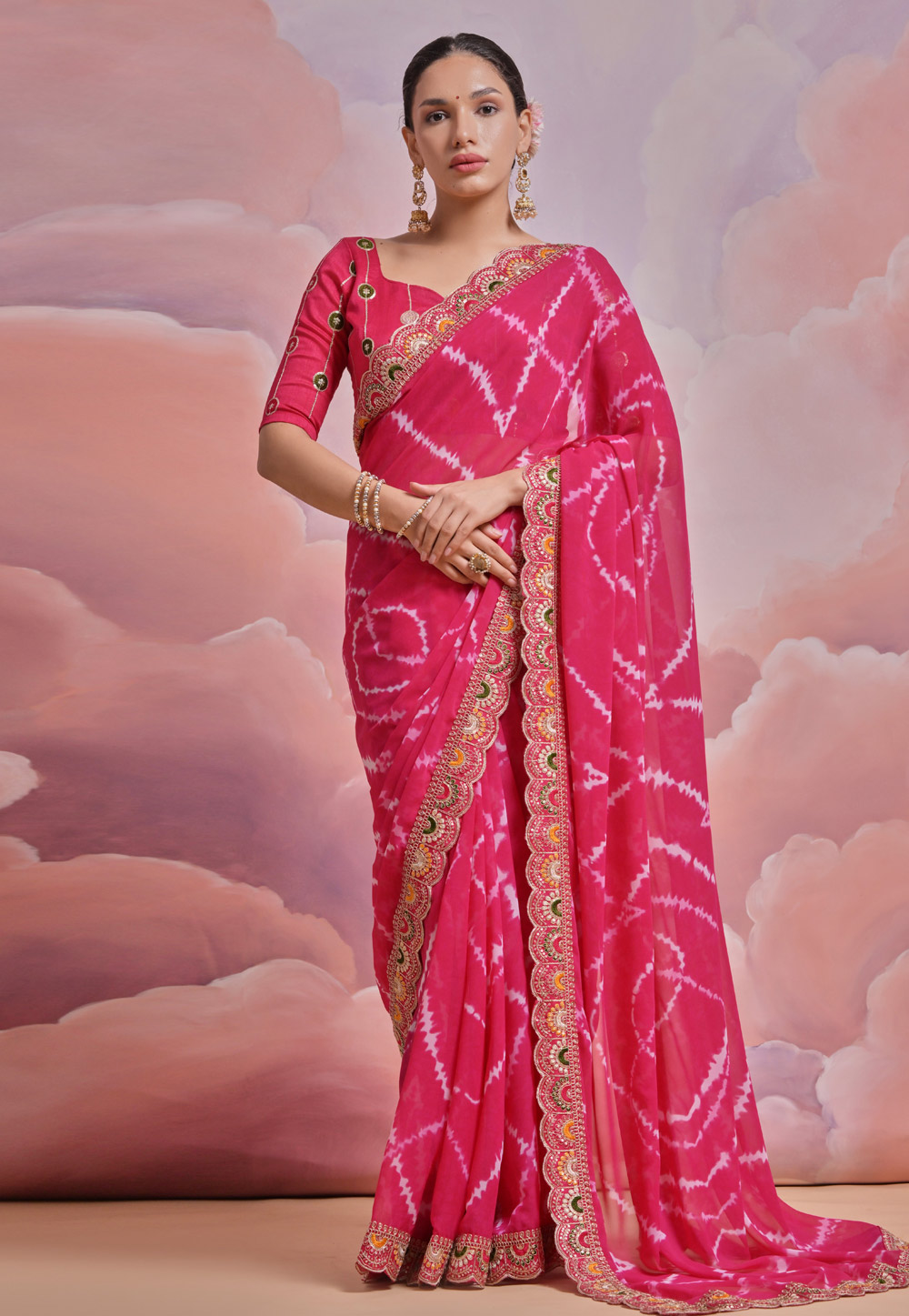 Pink Georgette Saree With Blouse 281742
