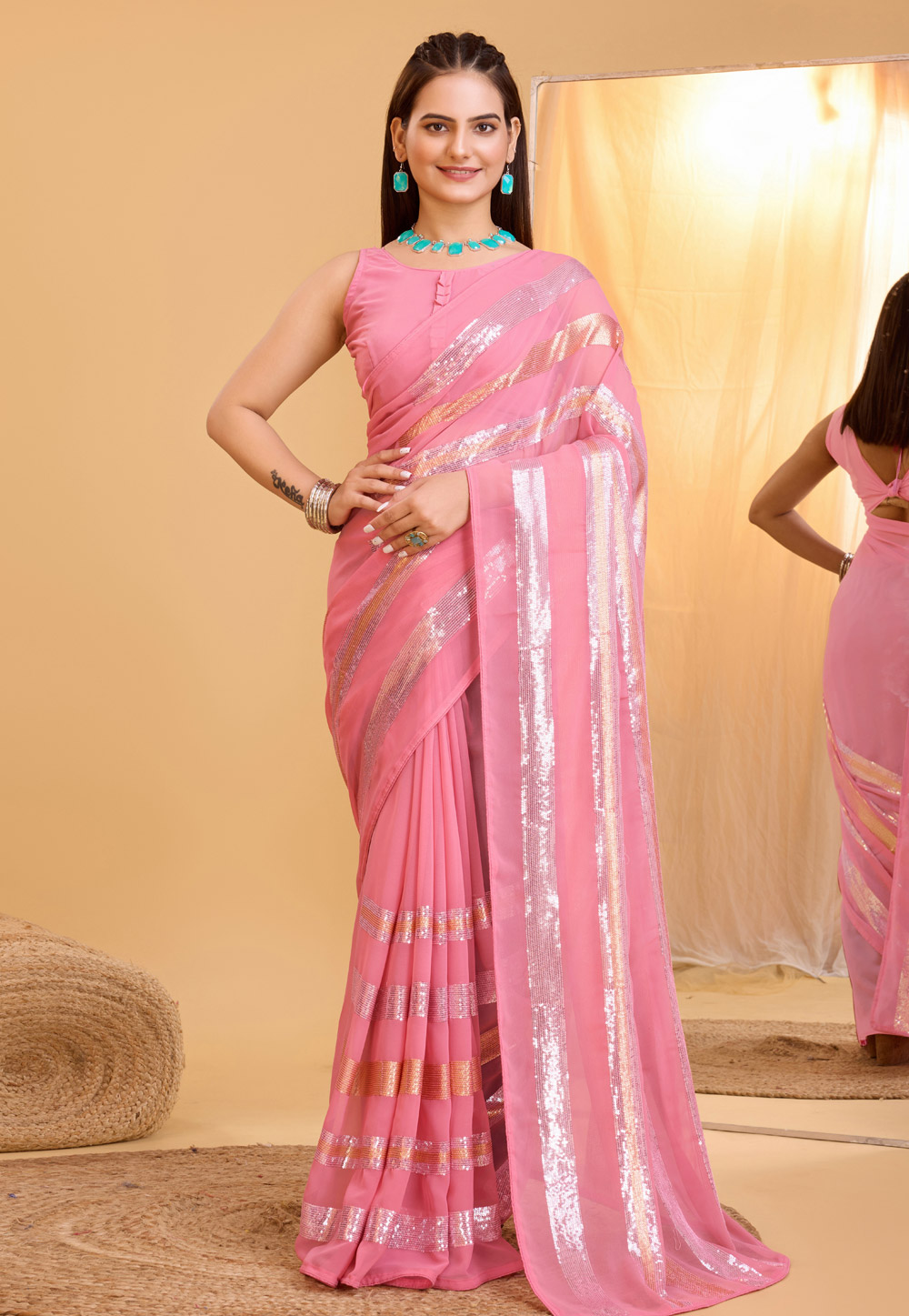 Pink Georgette Saree With Blouse 283763
