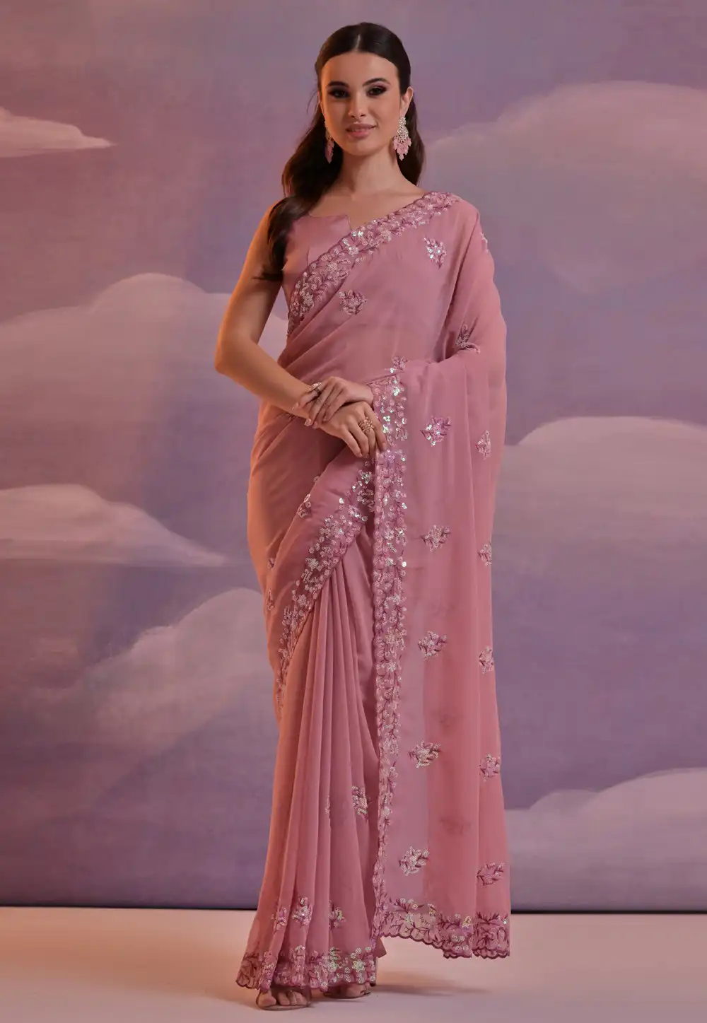 Pink Georgette Saree With Blouse 288355