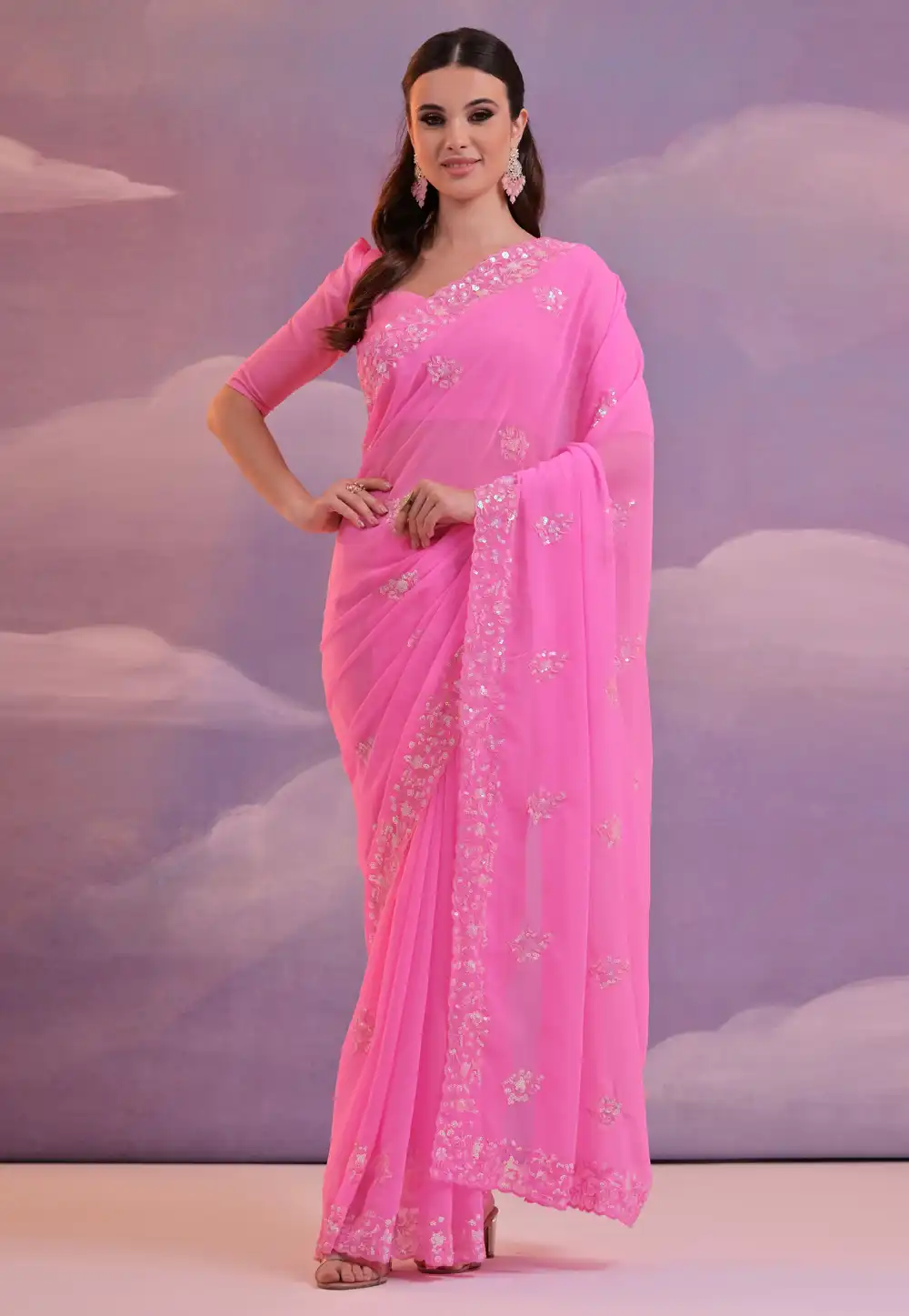 Pink Georgette Saree With Blouse 288356