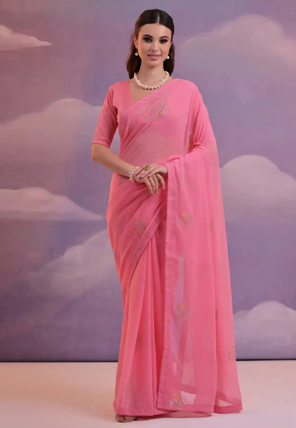 Pink Georgette Saree With Blouse 288730