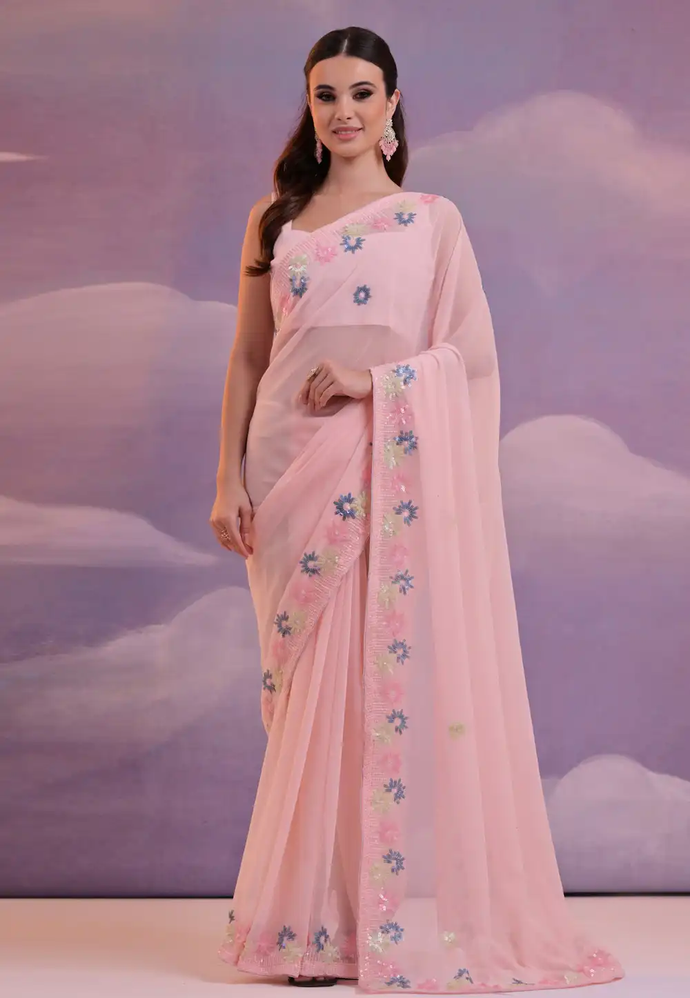 Pink Georgette Saree With Blouse 289035