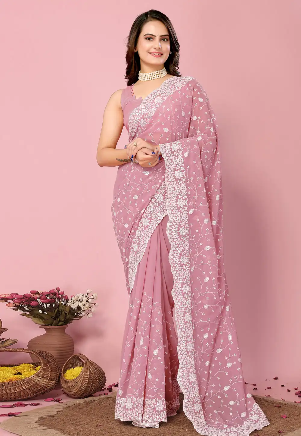 Pink Georgette Saree With Blouse 289052