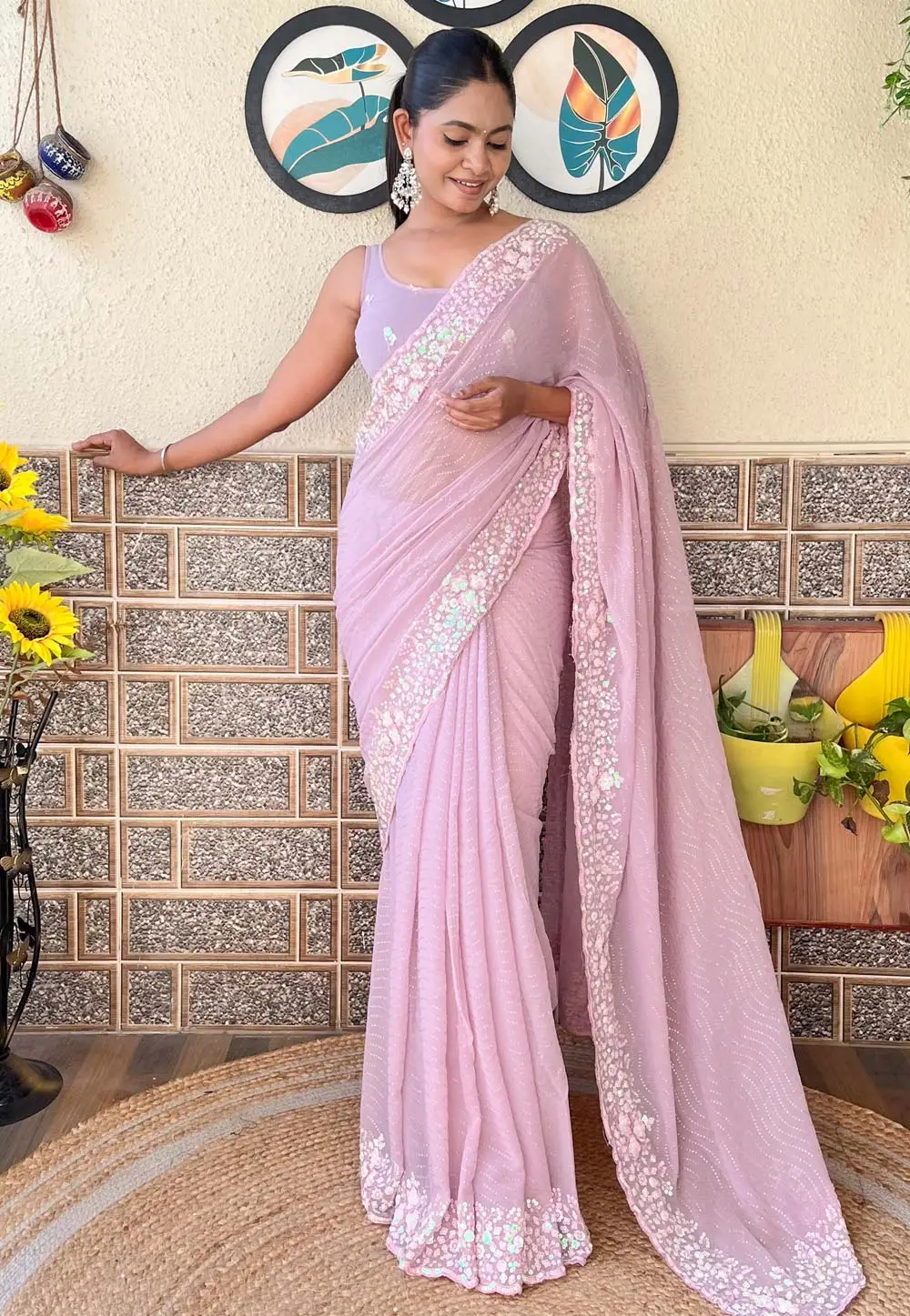 Pink Georgette Saree With Blouse 295491