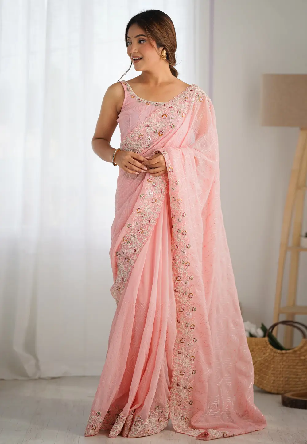 Pink Georgette Saree With Blouse 295667