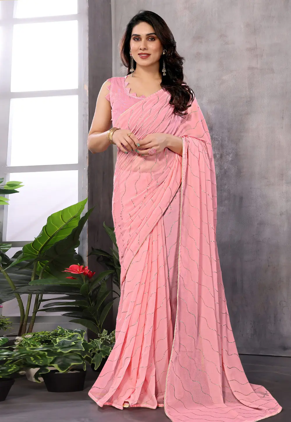 Pink Georgette Saree With Blouse 297229