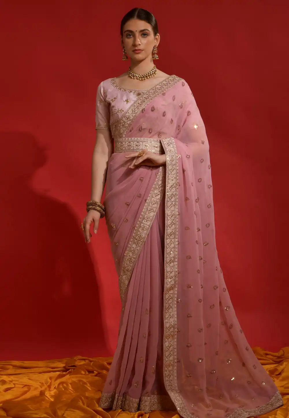 Pink Georgette Saree With Blouse 291486