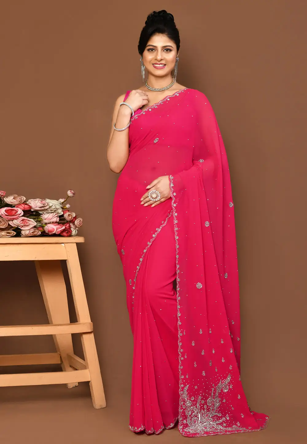 Pink Georgette Saree With Blouse 295979