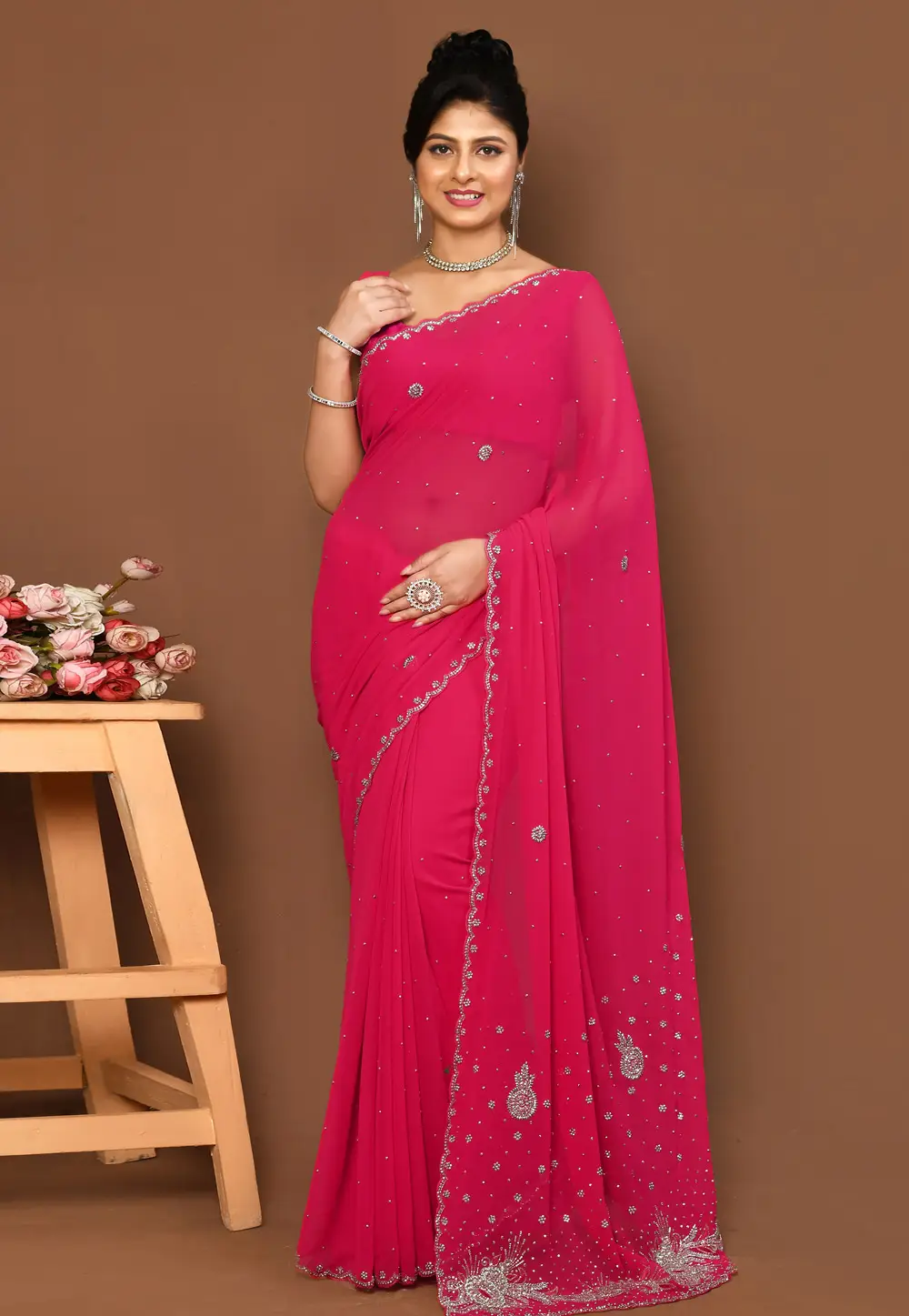 Pink Georgette Saree With Blouse 295988