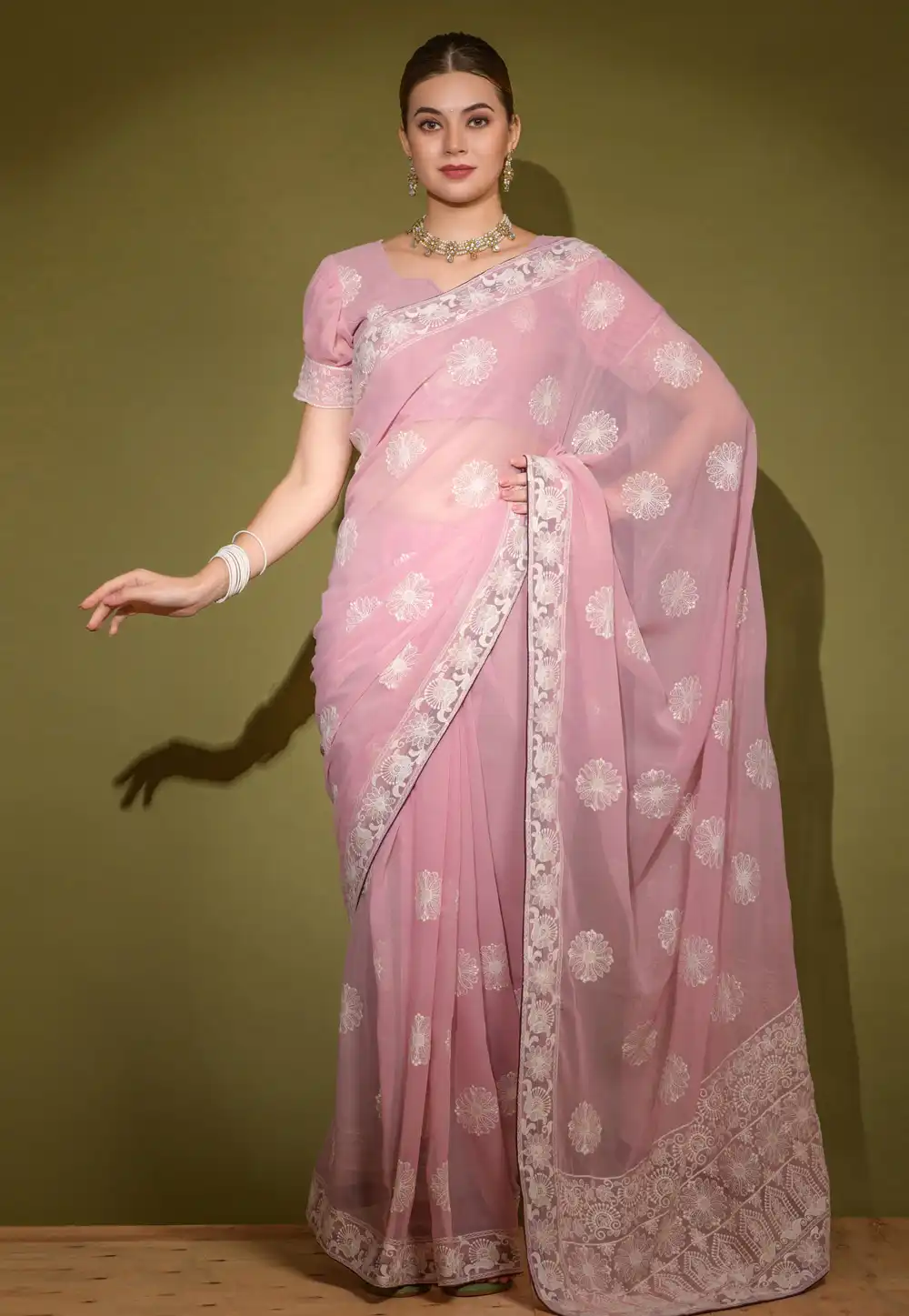 Pink Georgette Saree With Blouse 291474