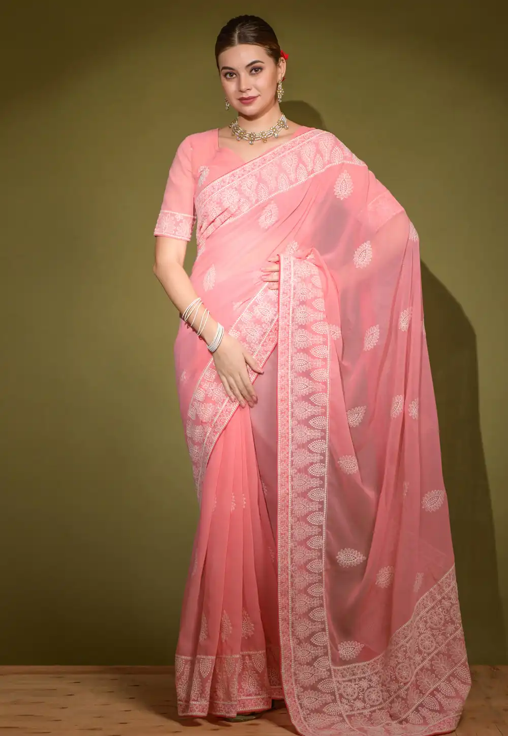 Pink Georgette Saree With Blouse 291476