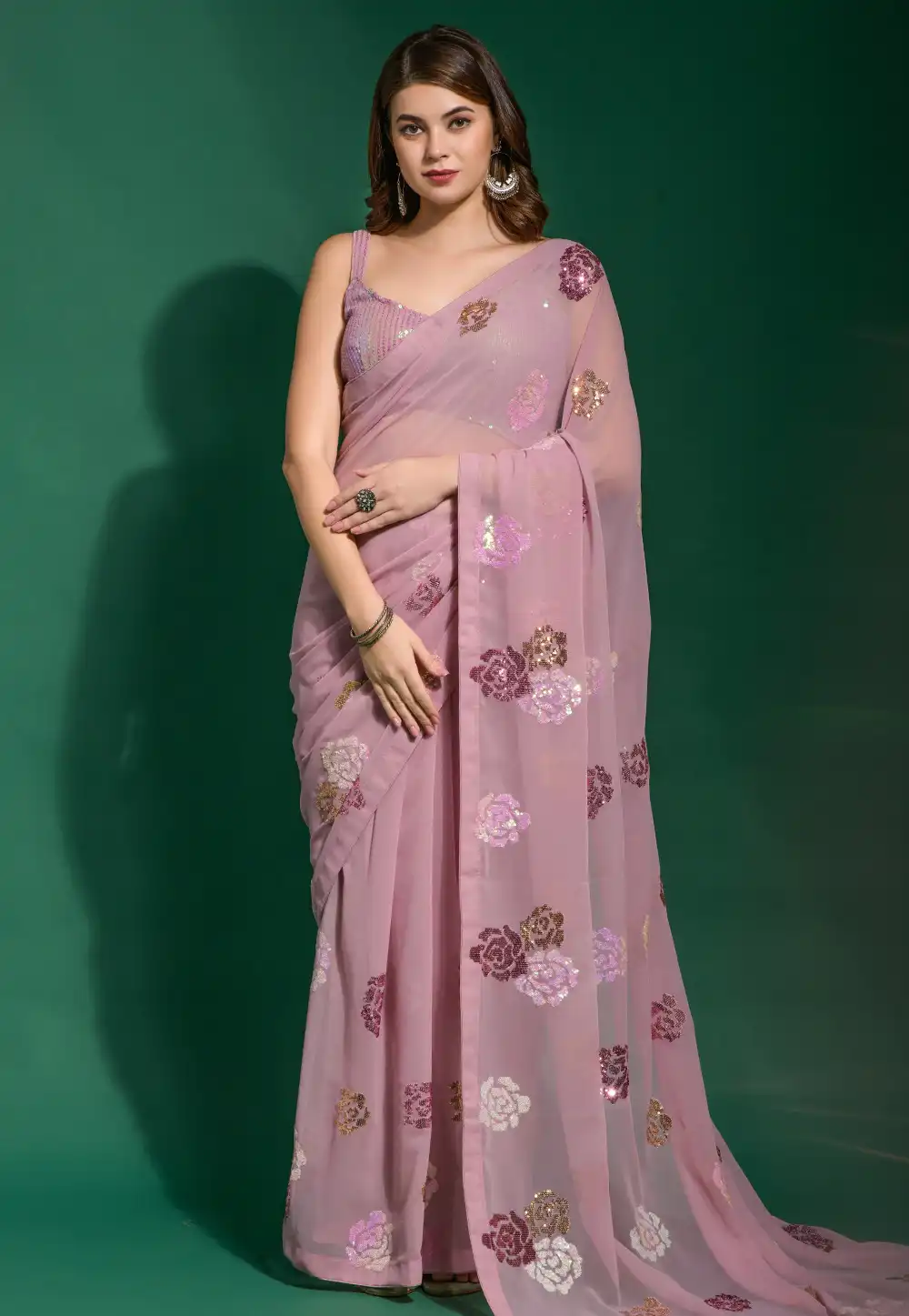 Pink Georgette Saree With Blouse 291463