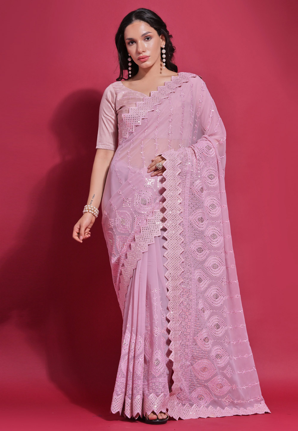Pink Georgette Saree With Blouse 286420