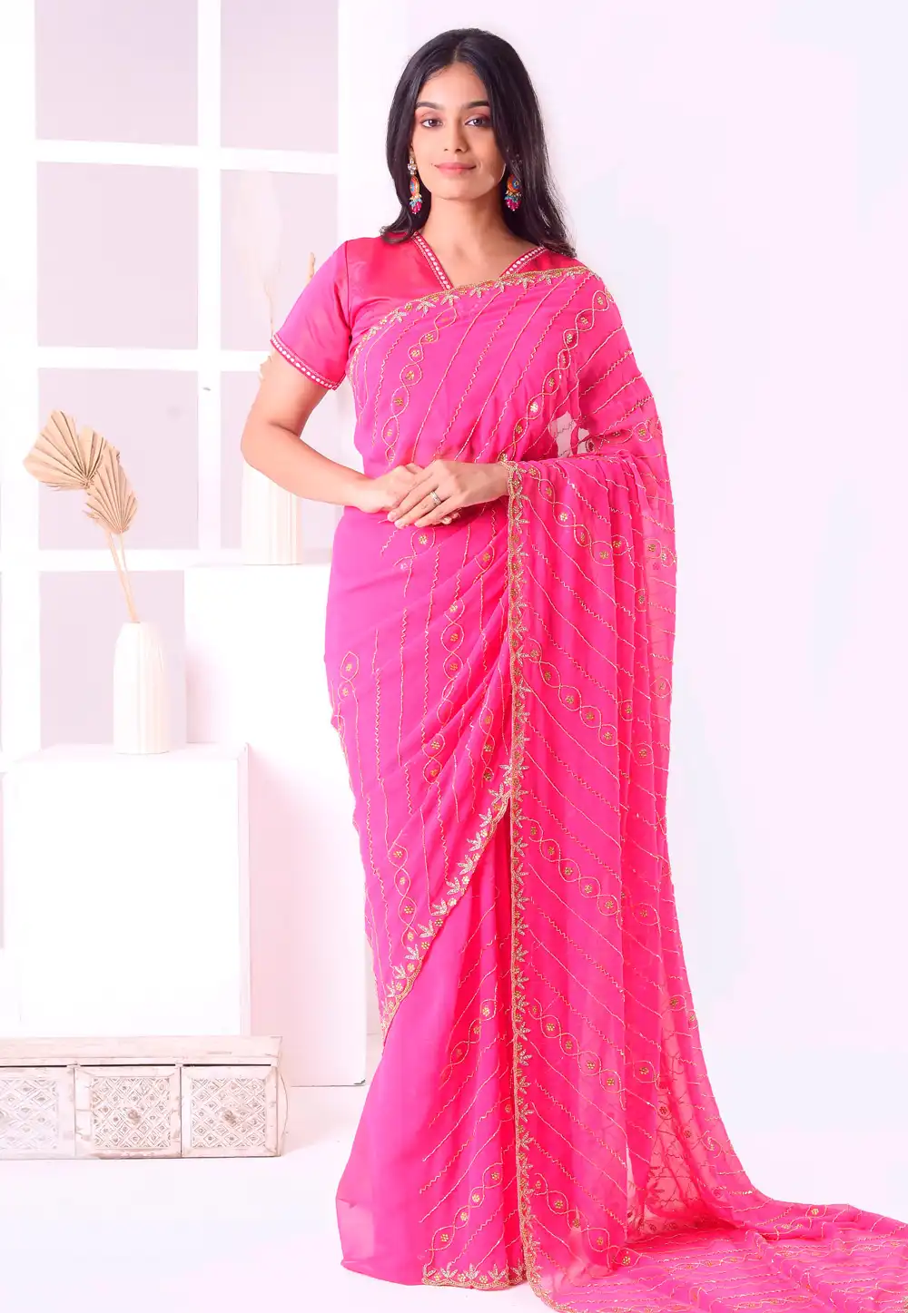 Pink Georgette Saree With Blouse 293689