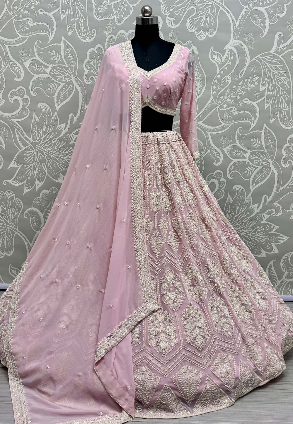 Pink Georgette Wedding Lehenga Choli 310333